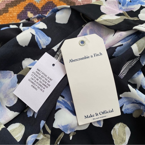 Abercrombie & Fitch Asymmetrical Cinched MIDI Dress Black Floral BRAND NEW $130 - Picture 13 of 16